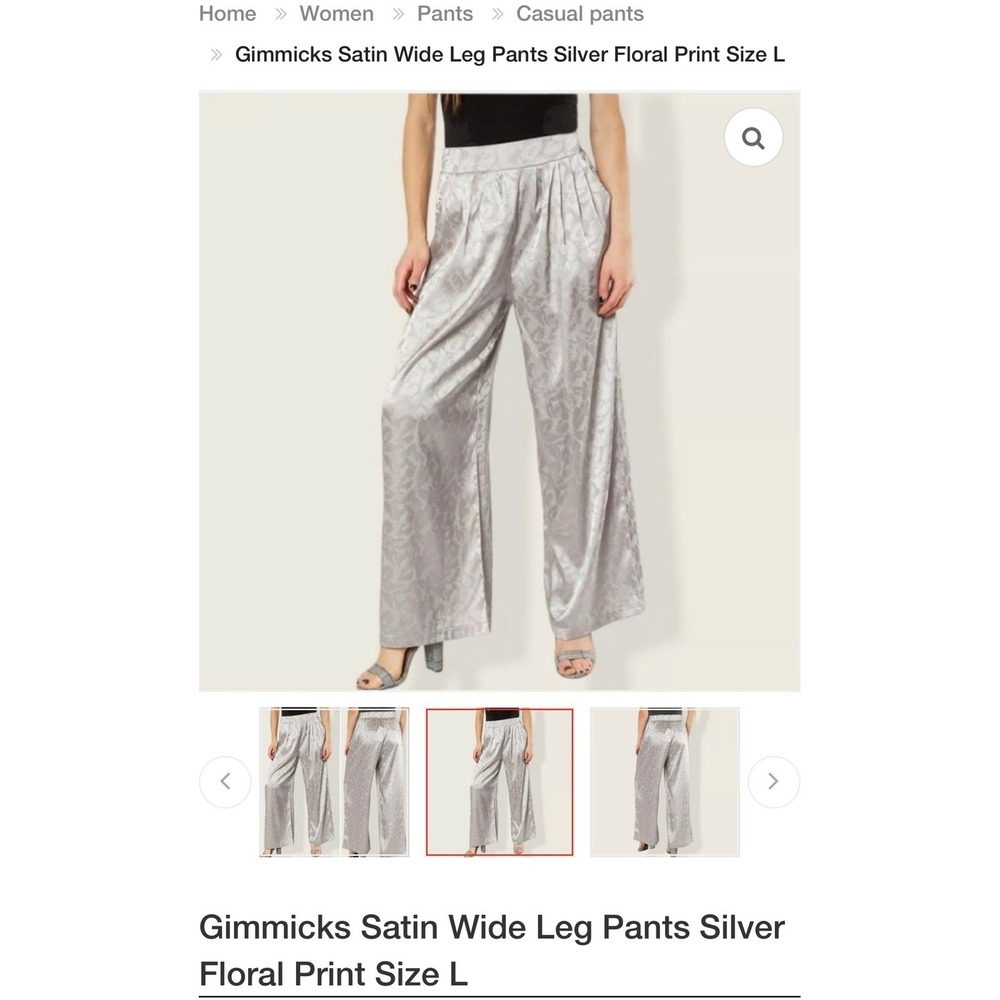 Gimmicks‎ Satin Wide Leg Pants Silver Floral Print Women's Size L